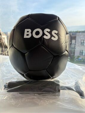 Boss Black Leatherette Soccer Ball with White Logo
